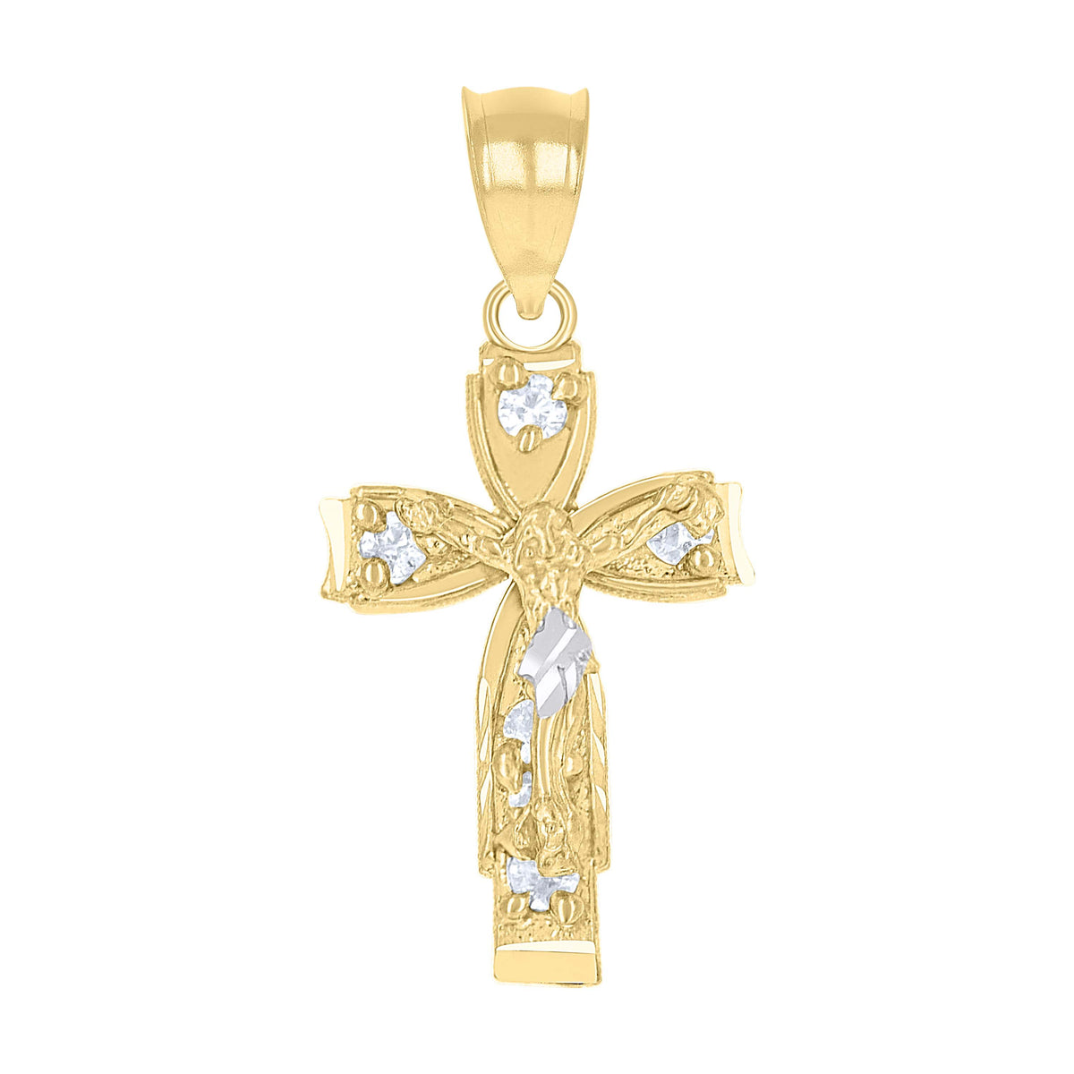 10K Two-Tone Gold Unisex Cubic-Zirconia Crucifix Cross Religious Charm Pendant