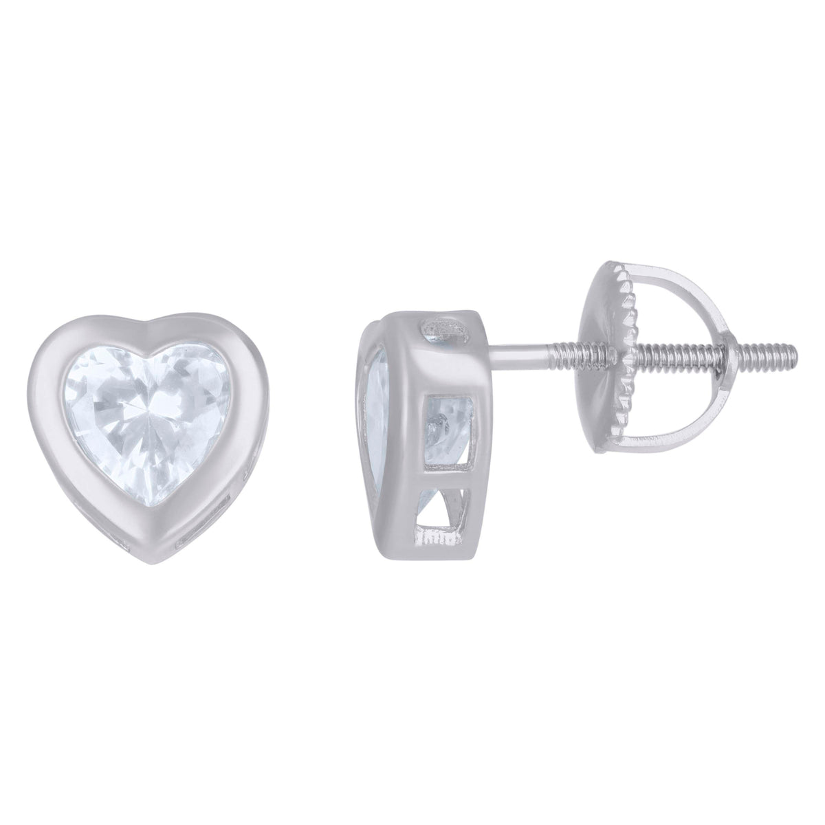 925 Sterling Silver Womens Heart Cubic-Zirconia Heart Stud Earrings