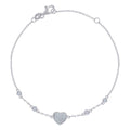 925 Sterling Silver Womens Cubic-Zirconia Heart Charm Bracelet