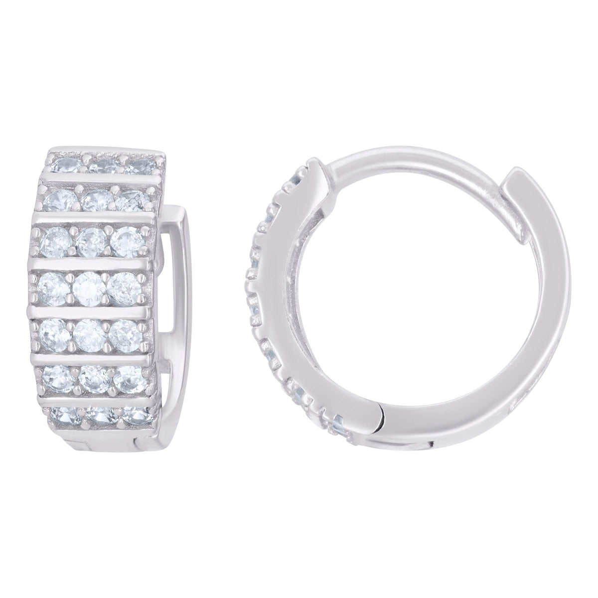 925 Sterling Silver Womens Cubic-Zirconia Triple Row Endless Hoop Earrings