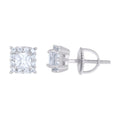 925 Sterling Silver Womens Princess-Cut Round Cubic-Zirconia Square Fashion Stud Earrings