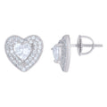 925 Sterling Silver Womens Heart Round Cubic-Zirconia Heart Stud Earrings