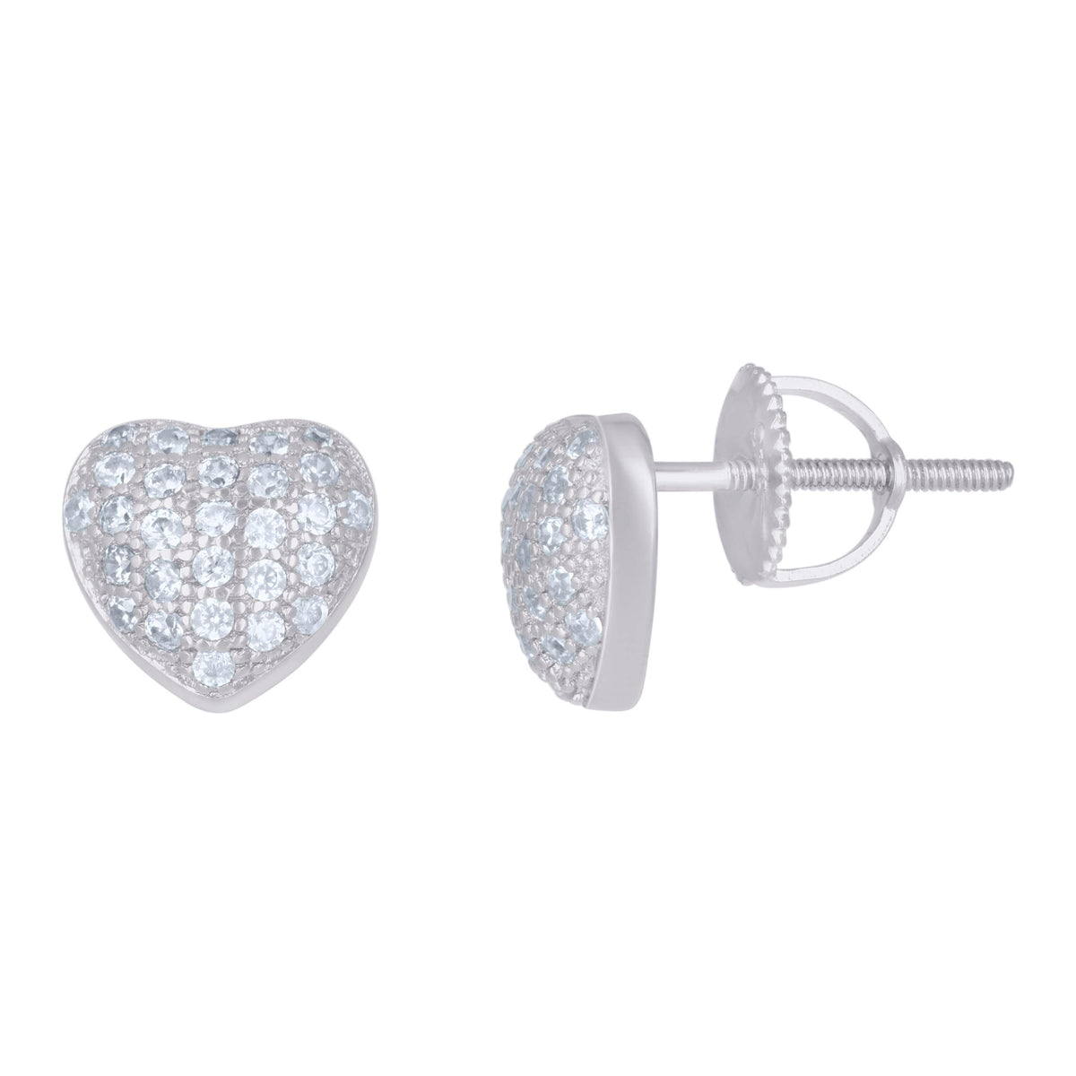 925 Sterling Silver Womens Cubic-Zirconia Heart Stud Earrings