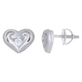 925 Sterling Silver Womens Cubic-Zirconia Heart Stud Earrings