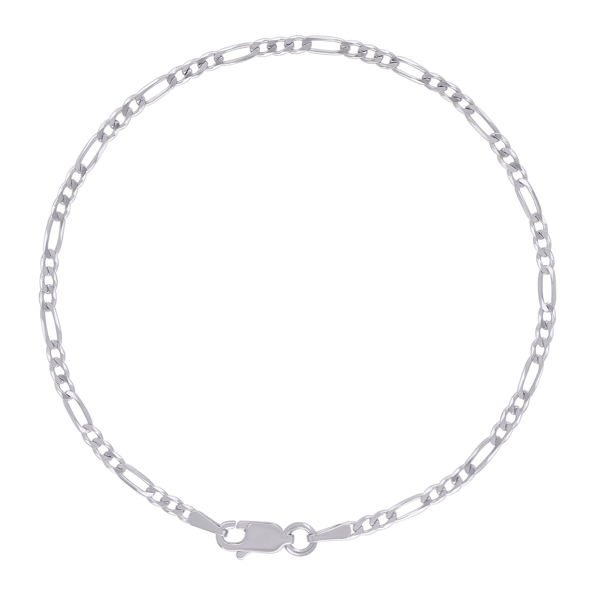 925 Sterling Silver Womens Plain Figaro Chain Anklet 2 mm Size 10 Inches