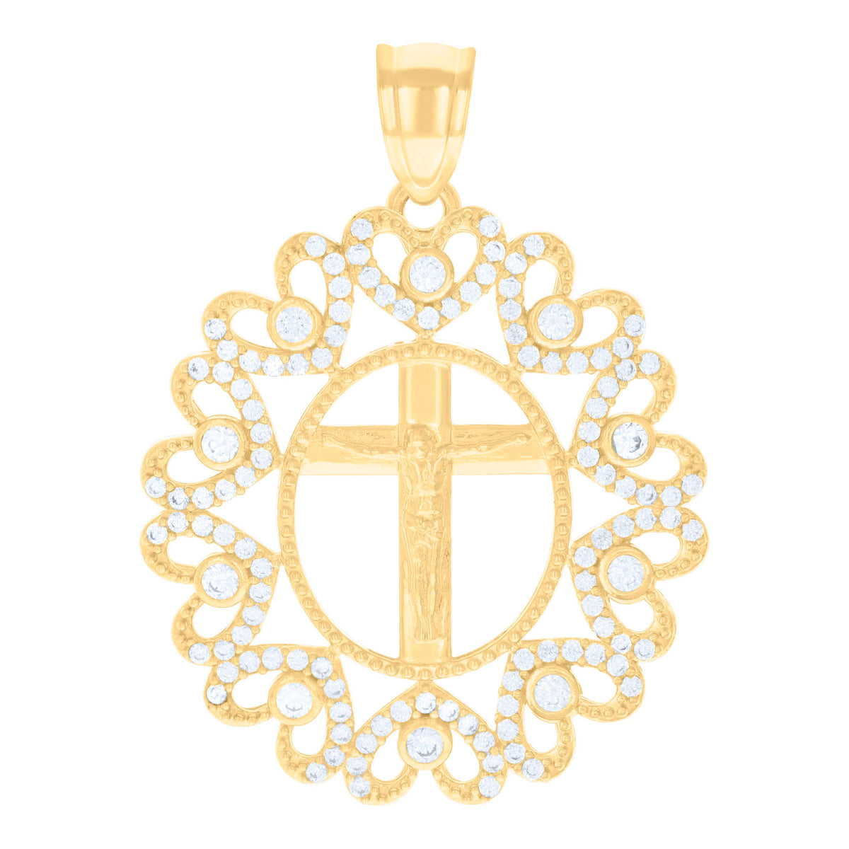 10K Yellow Gold Mens Cubic-Zirconia Crucifix Cross Religious Charm Pendant
