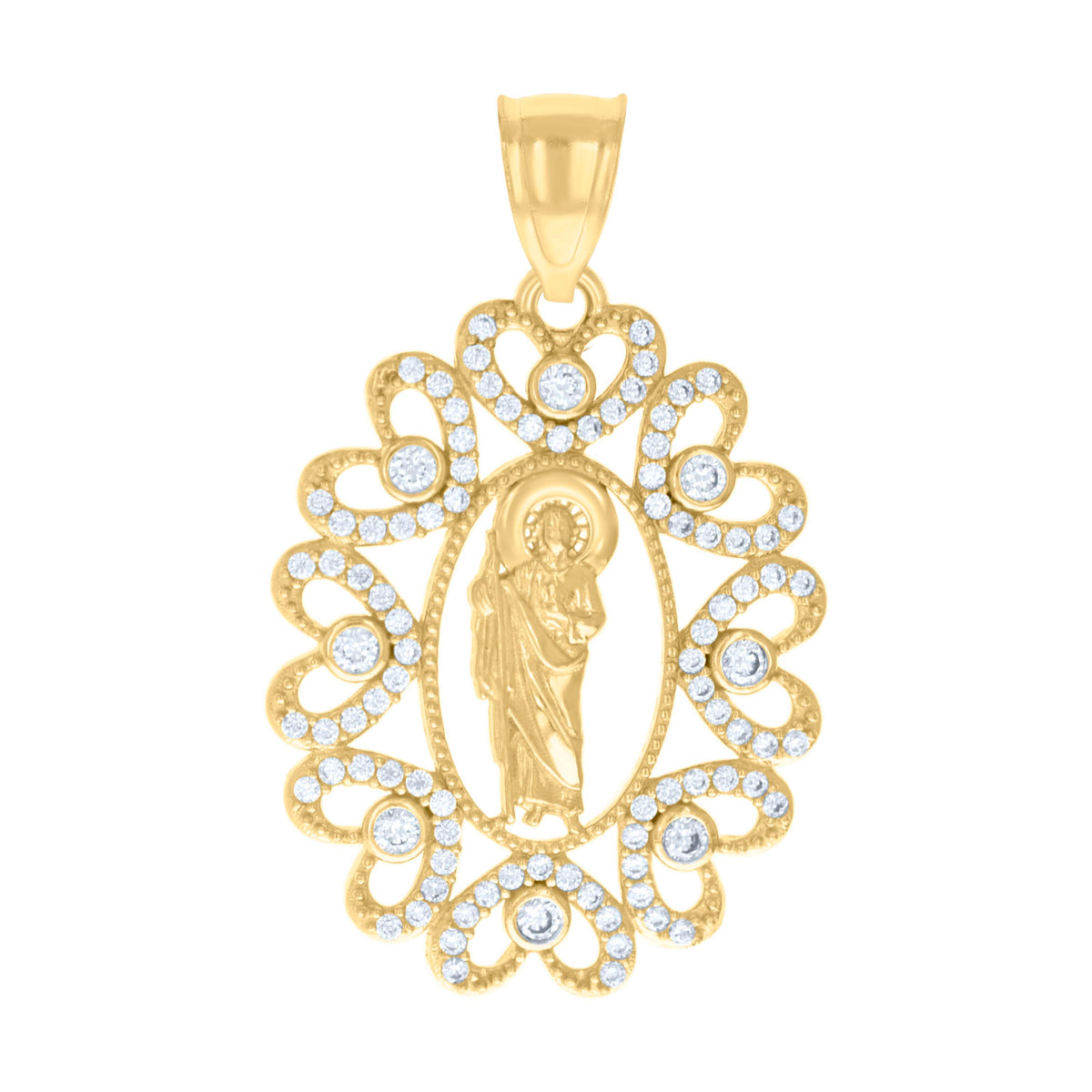 10K Yellow Gold Mens Cubic-Zirconia St. Jude Religious Charm Pendant