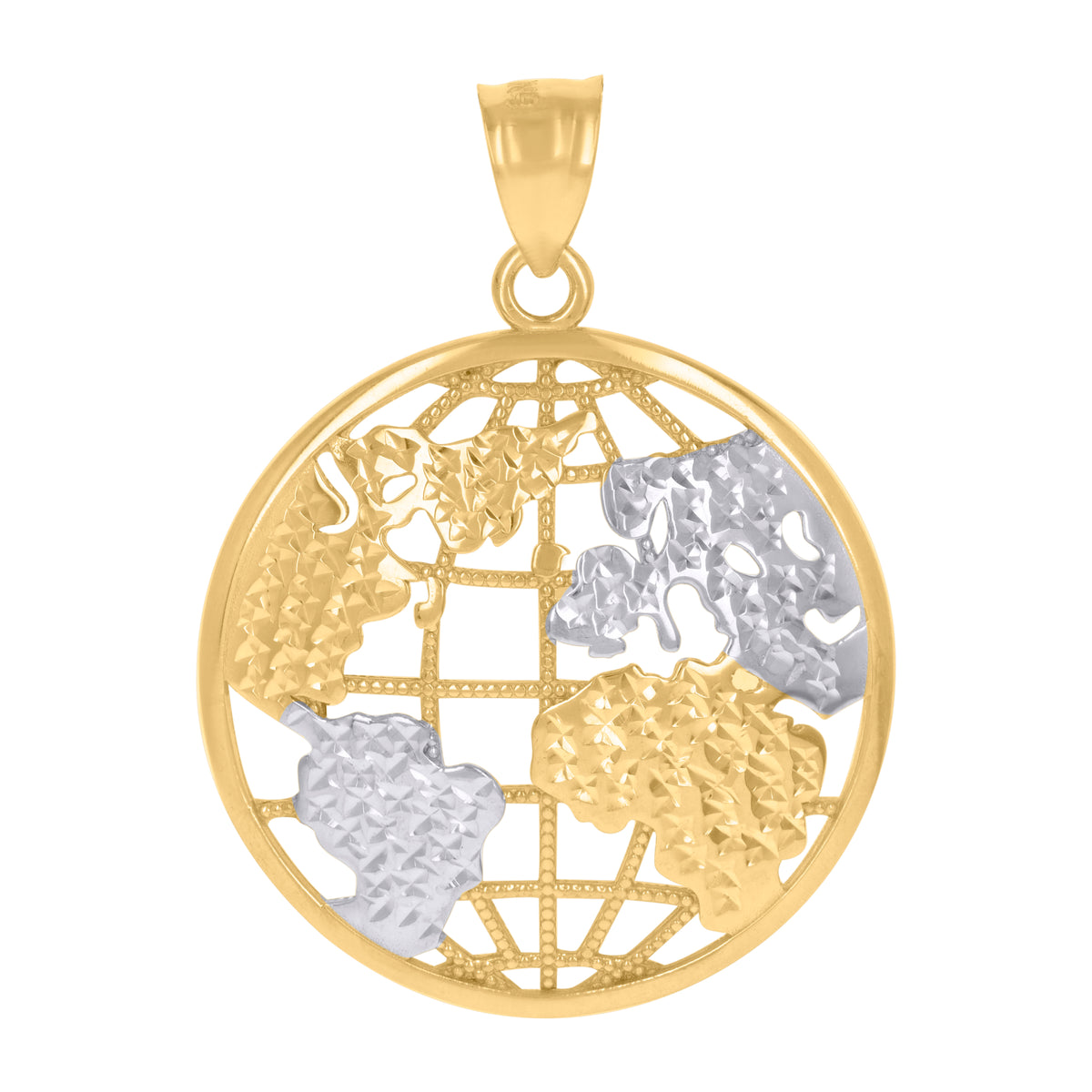 14K Two-Tone Gold Mens World Map Globe Charm Pendant