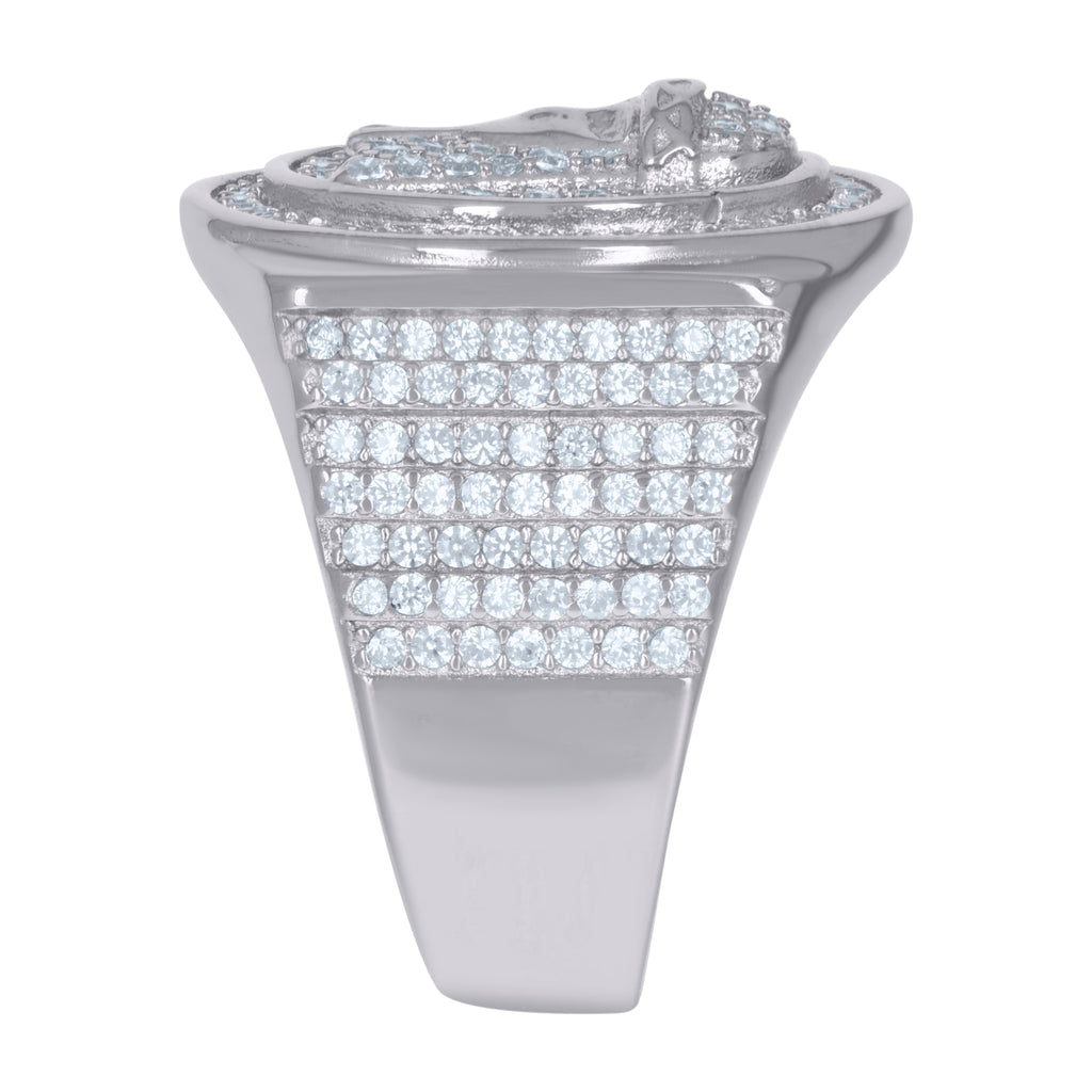 925 Sterling Silver Mens Cubic-Zirconia Jesus Religious Ring Size 10
