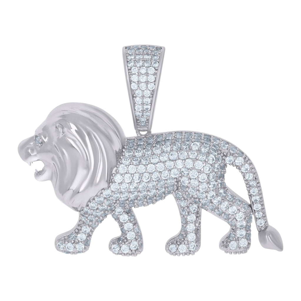 925 Sterling Silver Mens Cubic-Zirconia Leo/Lion Animal Zodiac Sign/Wildlife Charm Pendant
