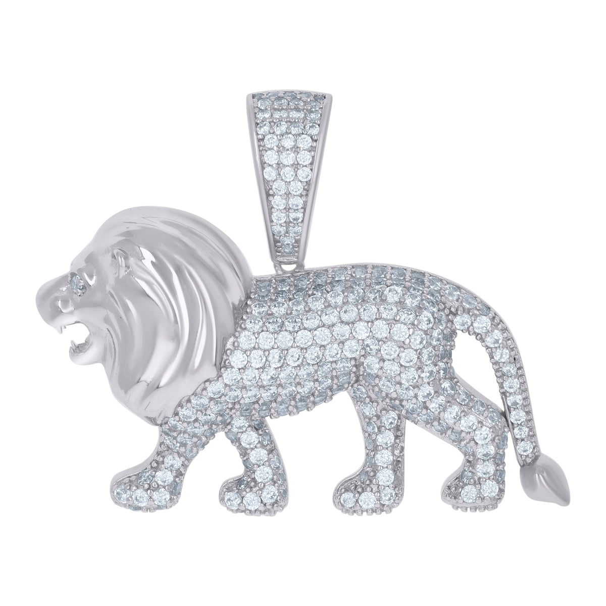 925 Sterling Silver Mens Cubic-Zirconia Leo/Lion Animal Zodiac Sign/Wildlife Charm Pendant