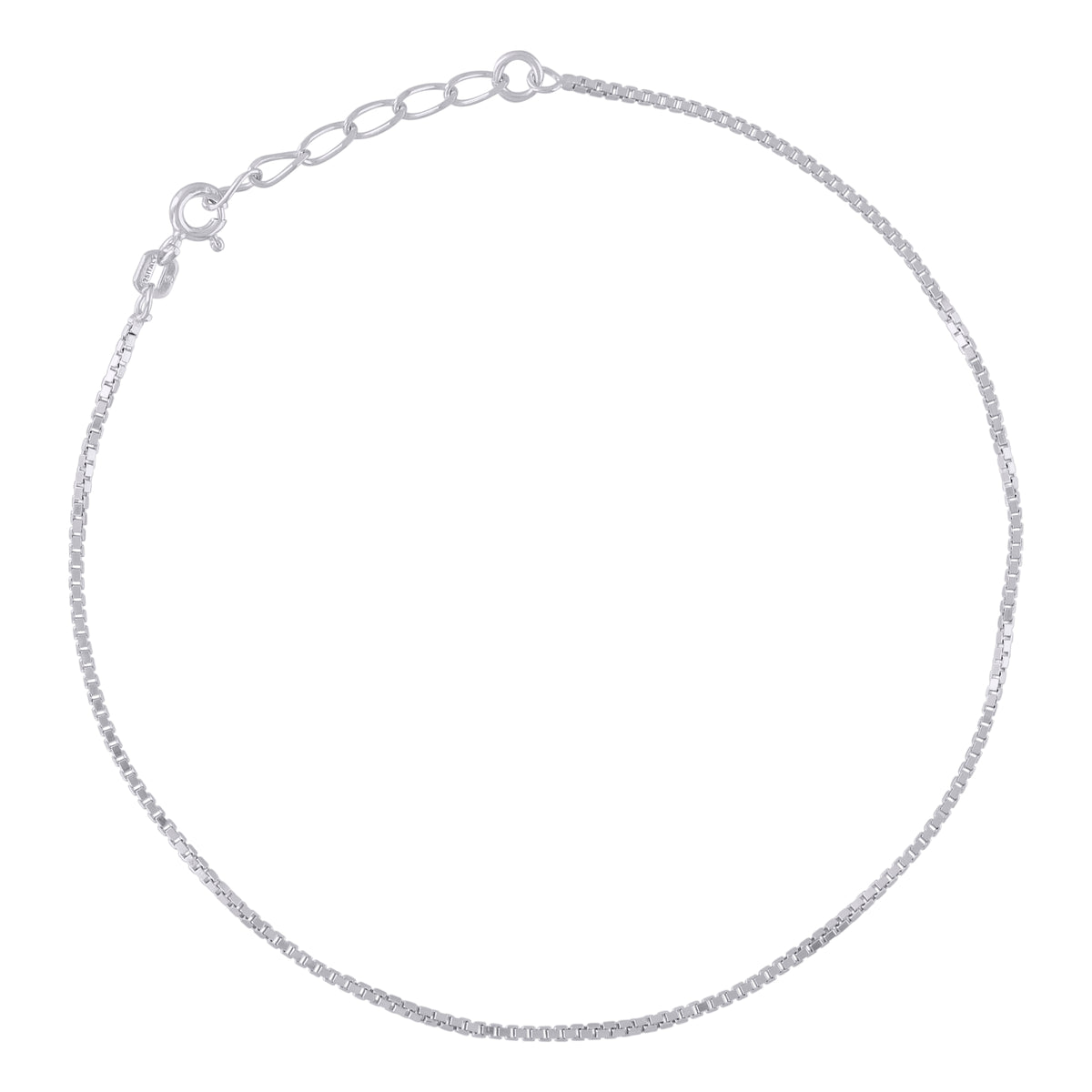 925 Sterling Silver Womens Box Chain Anklet 1.1 mm Size 10 Inches