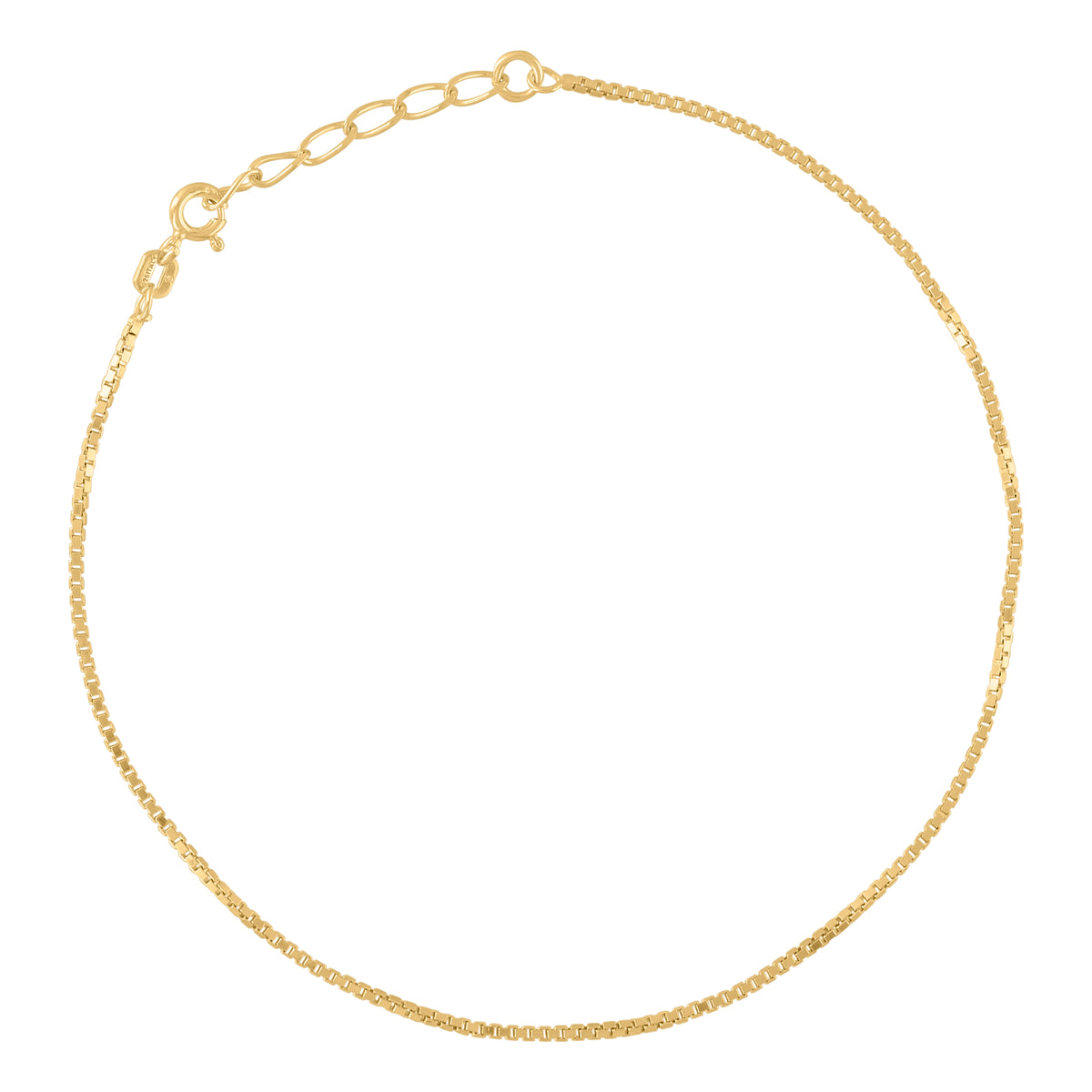 925 Sterling Silver Yellow-Tone Womens Box Chain Anklet 1.1 mm Size 10 Inches