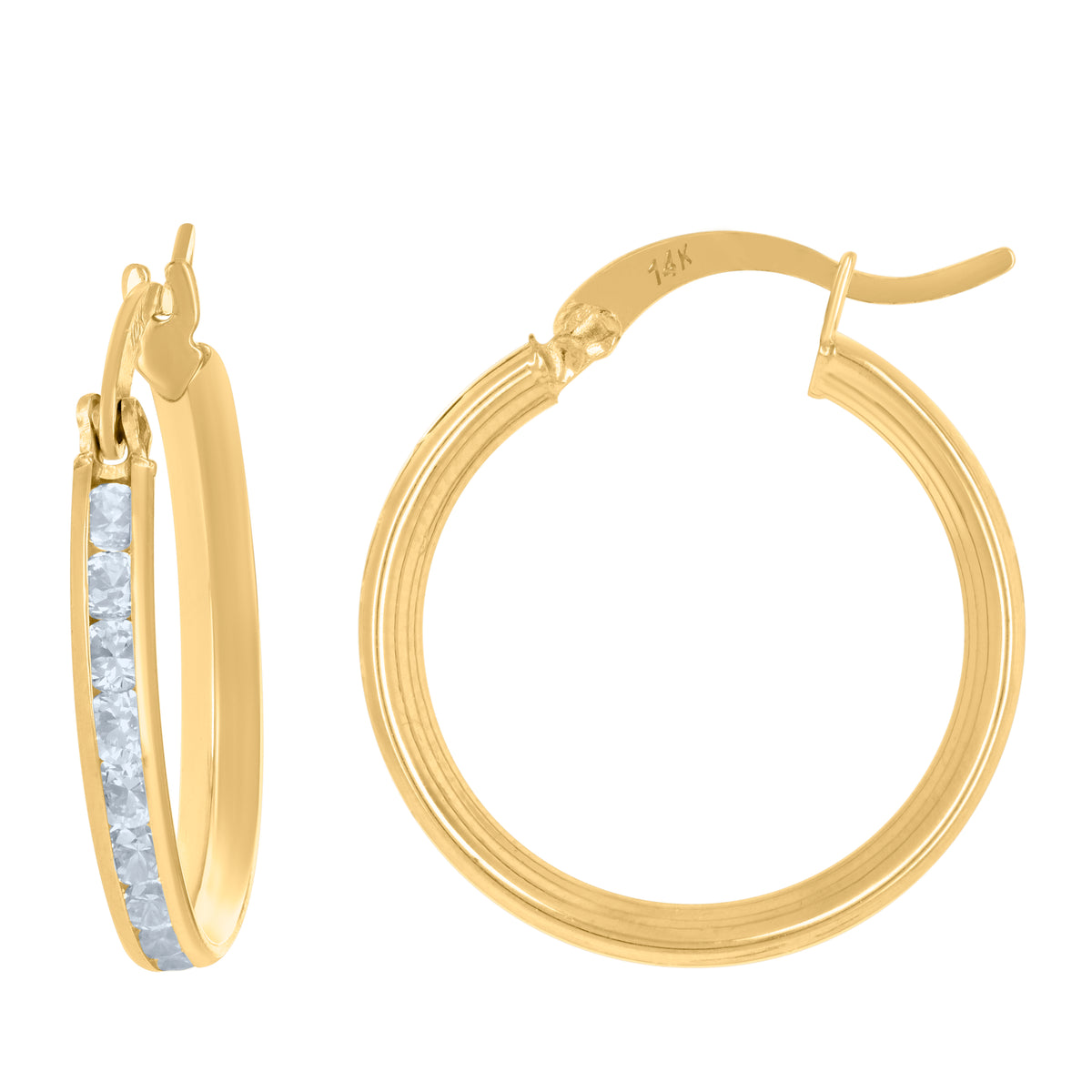 10K Yellow Gold Womens Cubic-Zirconia Round Tube Hoop Earrings