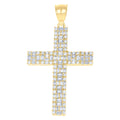 10K Yellow Gold Mens Baguette Round Cubic-Zirconia Cross Religious Charm Pendant