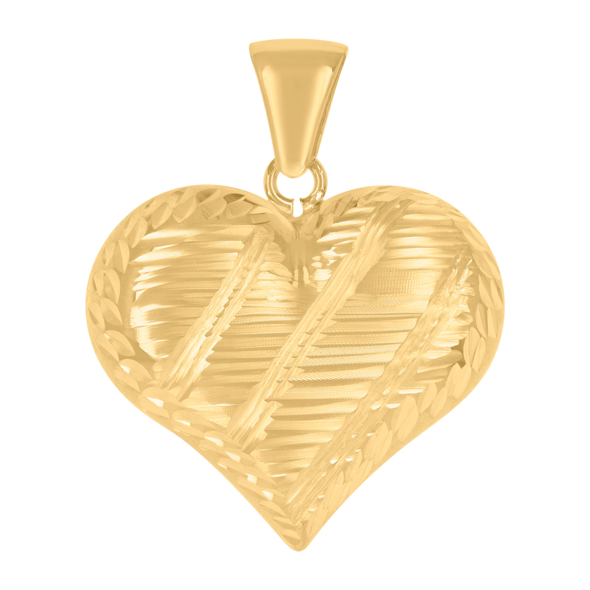10K Yellow Gold Womens Diamond-Cut Love Heart Charm Pendant