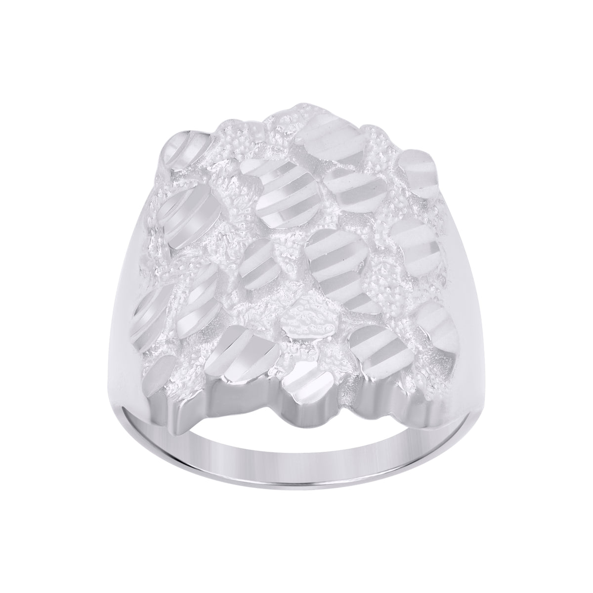 925 Sterling Silver Mens Diamond-Cut Nugget Fashion Ring Size 10