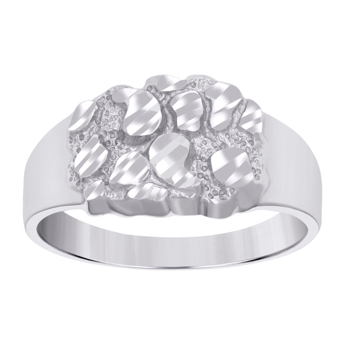 925 Sterling Silver Womens Diamond-Cut Nugget Ring Size 7