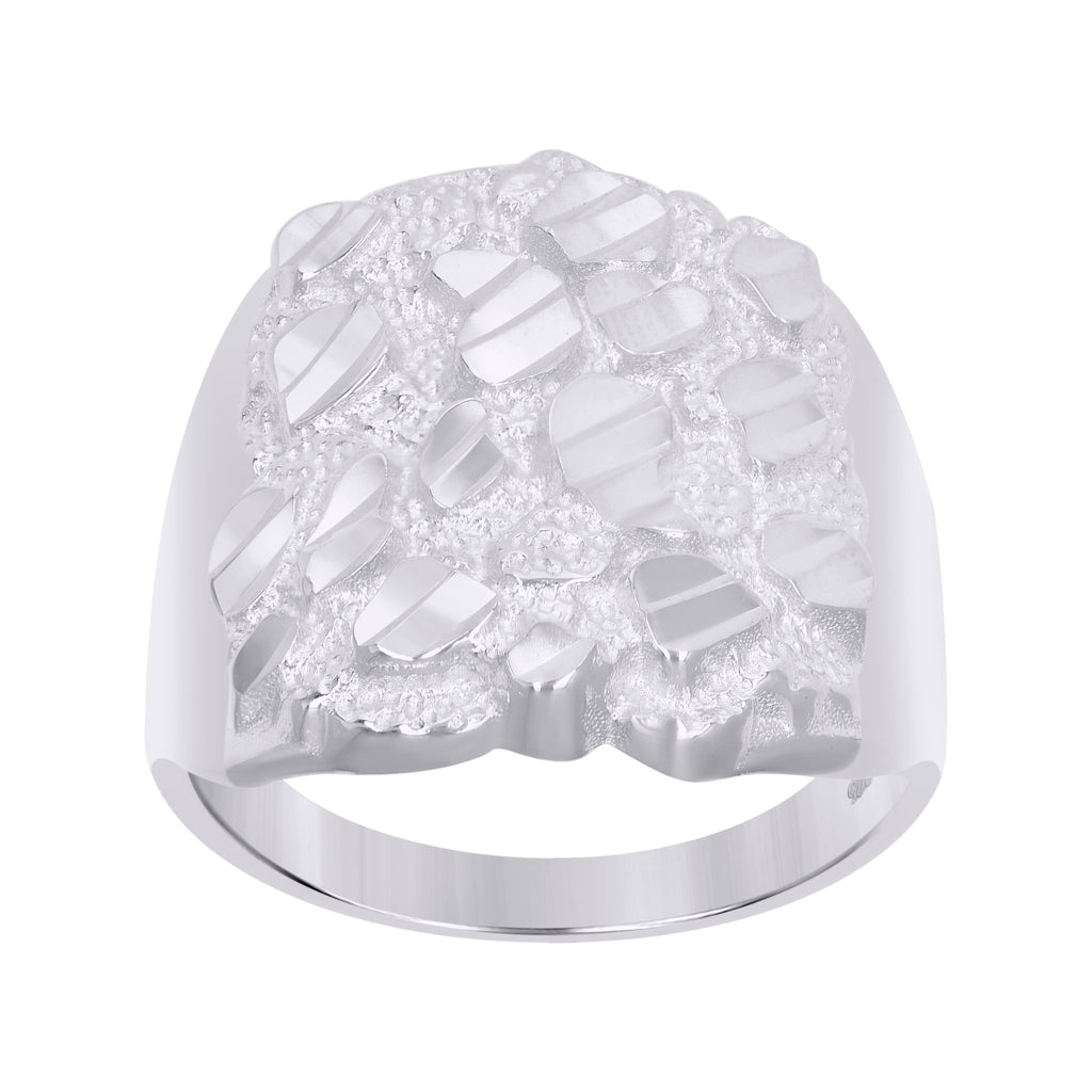 925 Sterling Silver Mens Diamond-Cut Nugget Fashion Ring Size 12