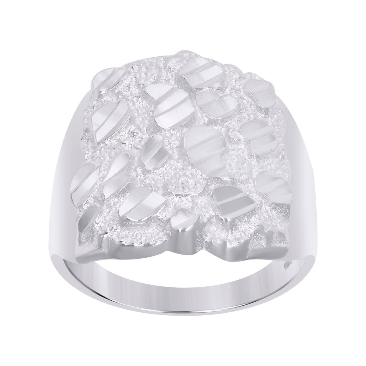925 Sterling Silver Mens Diamond-Cut Nugget Fashion Ring Size 10