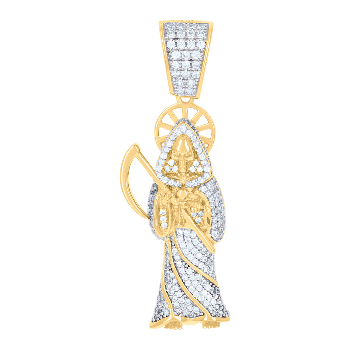 925 Sterling Silver Yellow-Tone Mens Cubic-Zirconia Grim Reaper Death Angel Religious Charm Pendant