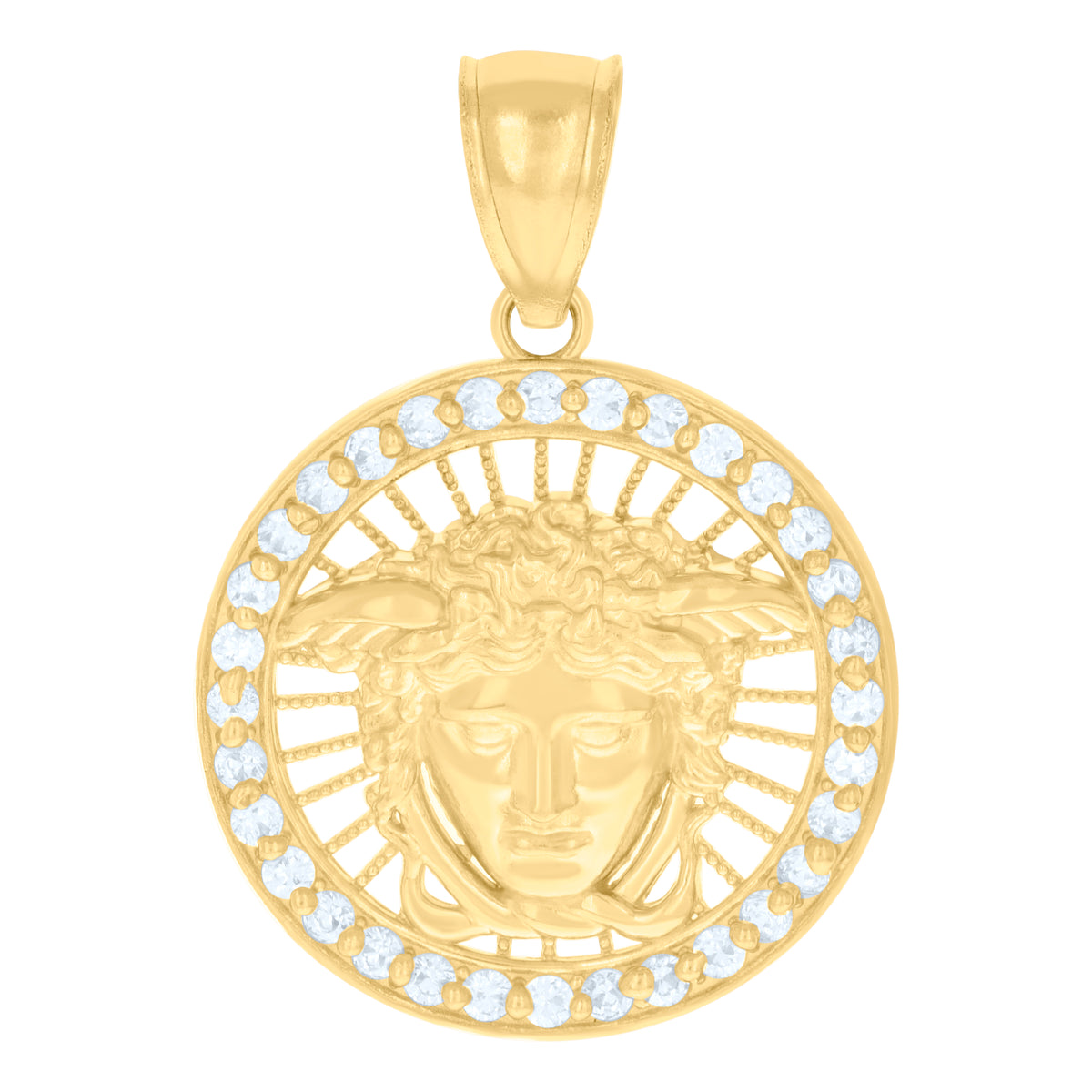 10K Yellow Gold Mens Cubic-Zirconia Medusa Egyptian Charm Pendant