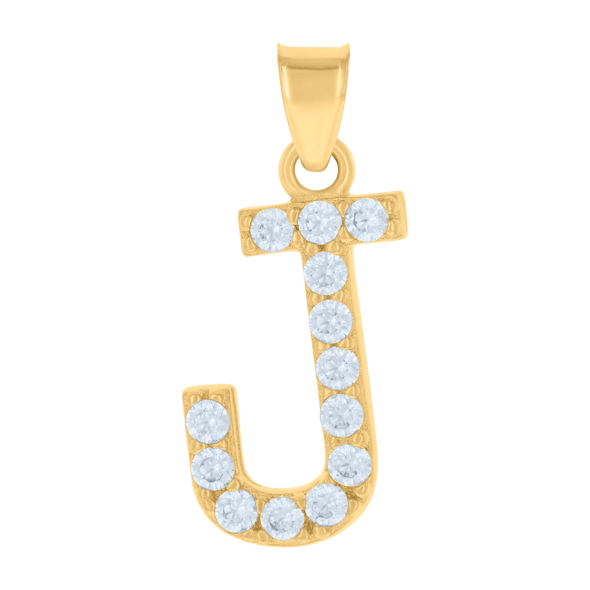10K Yellow Gold Unisex Cubic-Zirconia Initial Alphabet J Charm Pendant