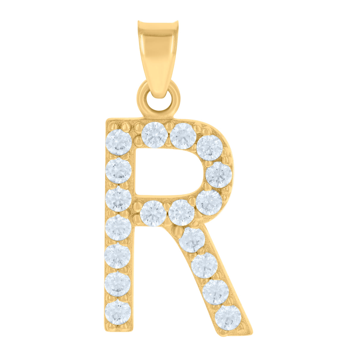 10K Yellow Gold Unisex Cubic-Zirconia Initial Alphabet R Charm Pendant