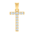 10K Yellow Gold Unisex Cubic-Zirconia Initial Alphabet T Charm Pendant