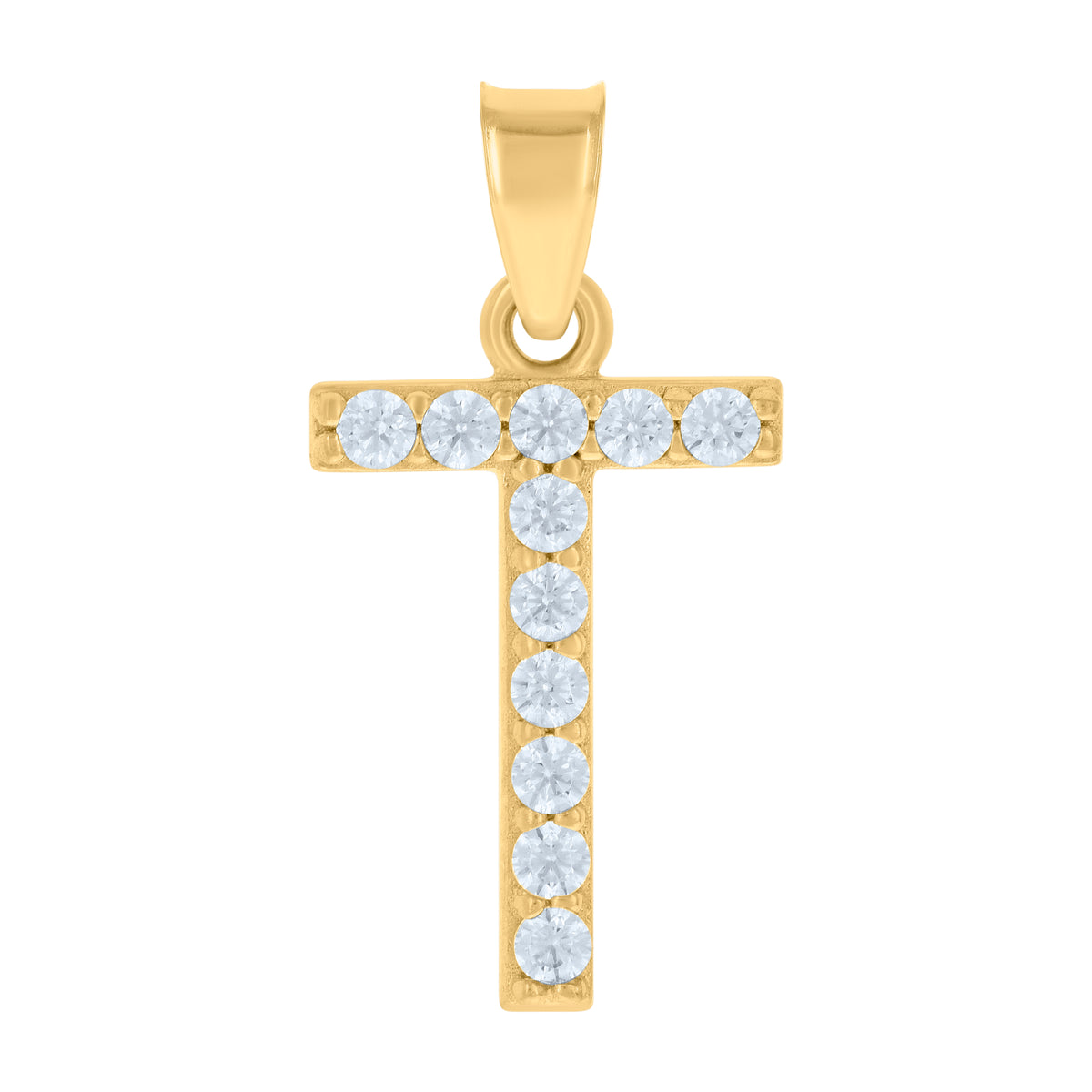 10K Yellow Gold Unisex Cubic-Zirconia Initial Alphabet T Charm Pendant