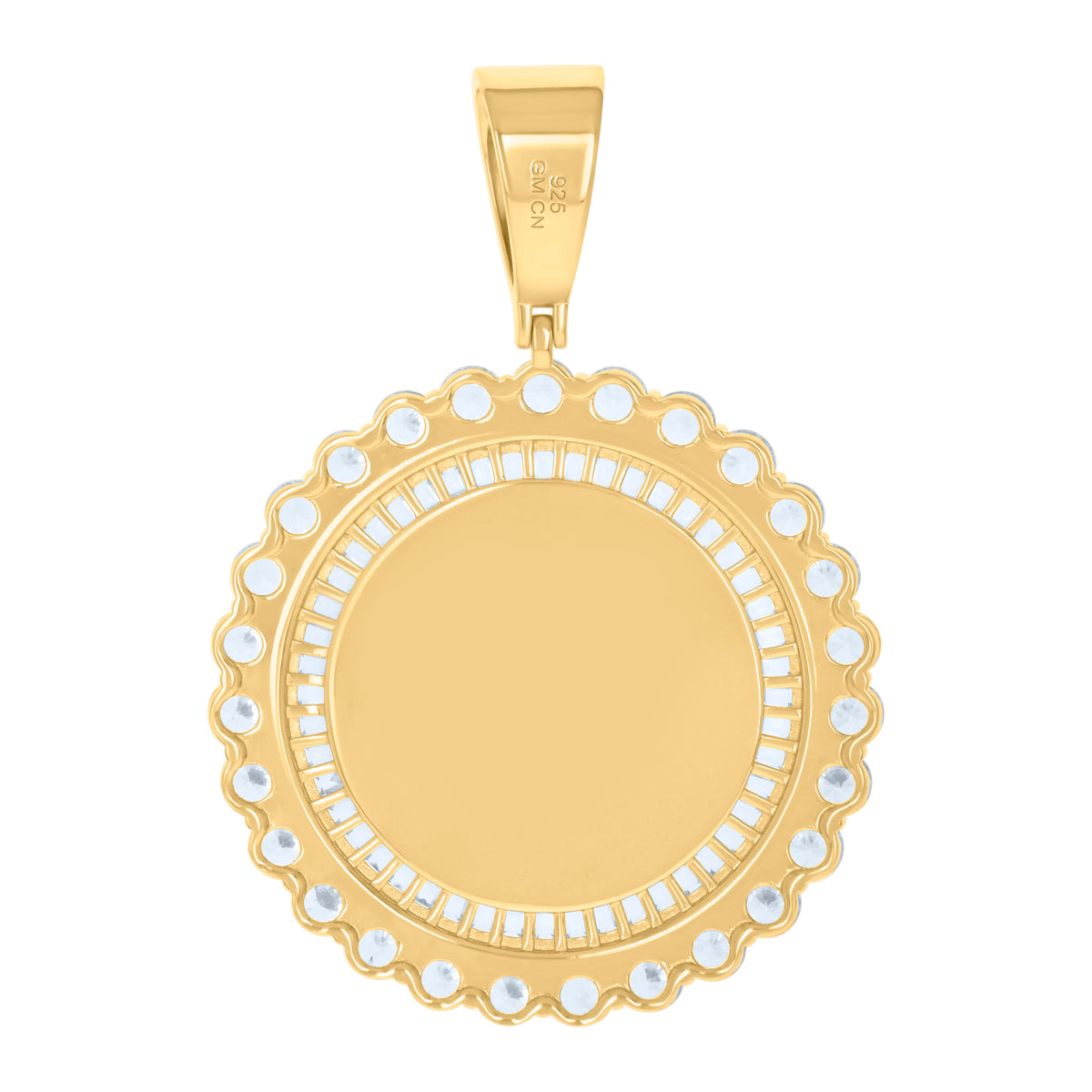 925 Sterling Silver Yellow-Tone Unisex Cubic-Zirconia Picture Frame Pendant