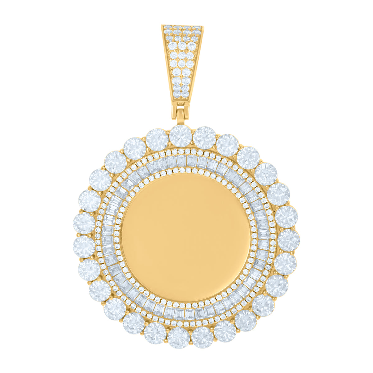 925 Sterling Silver Yellow-Tone Unisex Cubic-Zirconia Picture Frame Pendant