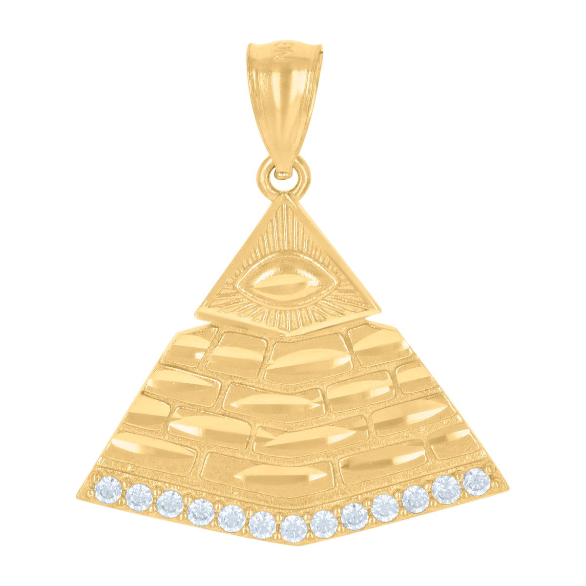 10K Yellow Gold Unisex Cubic-Zirconia Pyramid Egyptian Charm Pendant