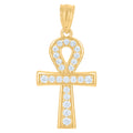 10K Yellow Gold Womens Cubic-Zirconia Egyptian Ankh Cross Religious Charm Pendant