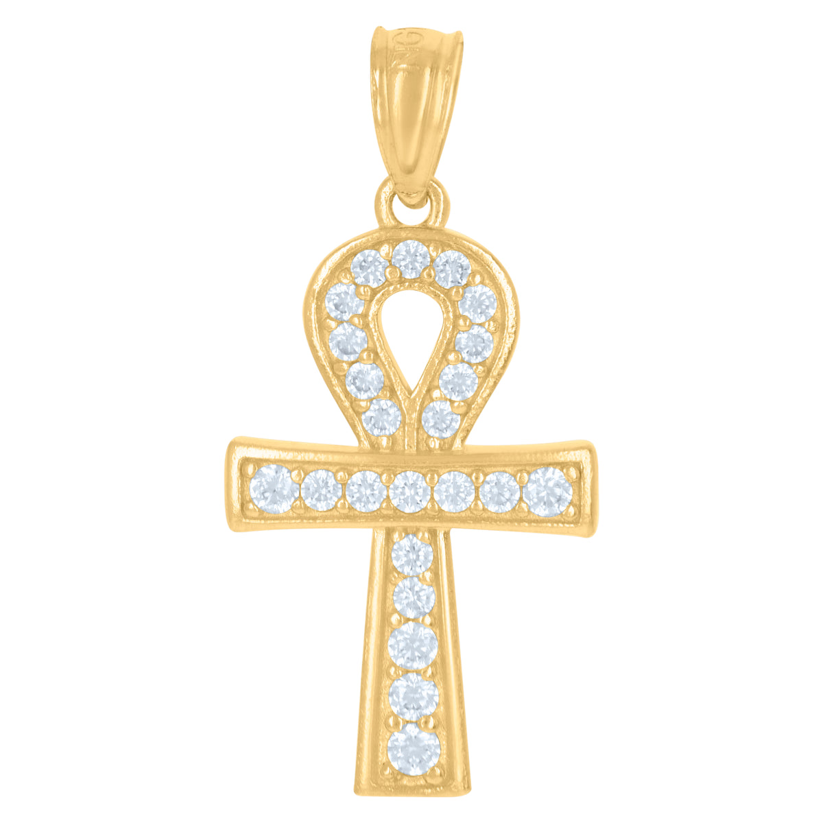 10K Yellow Gold Womens Cubic-Zirconia Egyptian Ankh Cross Religious Charm Pendant