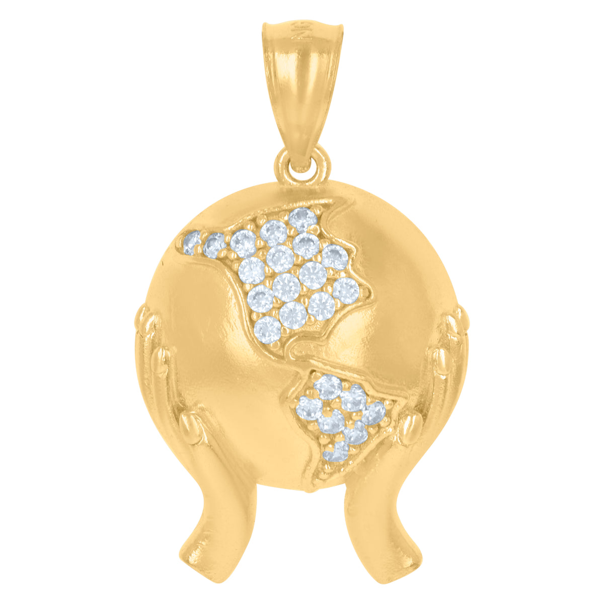 10K Yellow Gold Mens Cubic-Zirconia World Map Charm Pendant