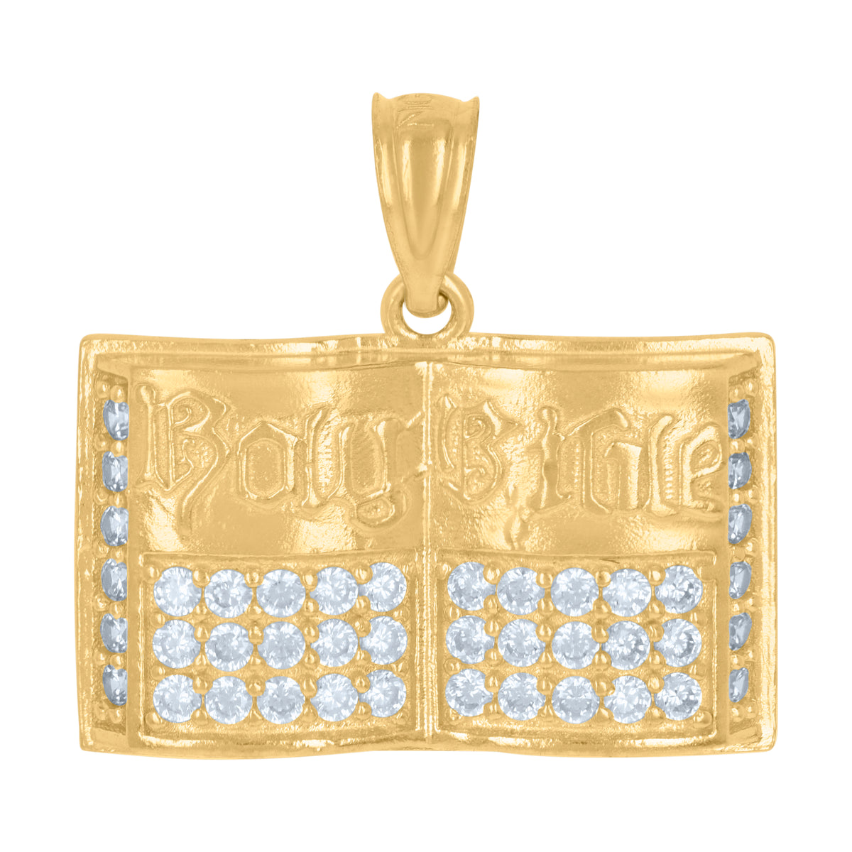 10K Yellow Gold Mens Cubic-Zirconia Holy Bible Holy Book Symbol Religious Charm Pendant