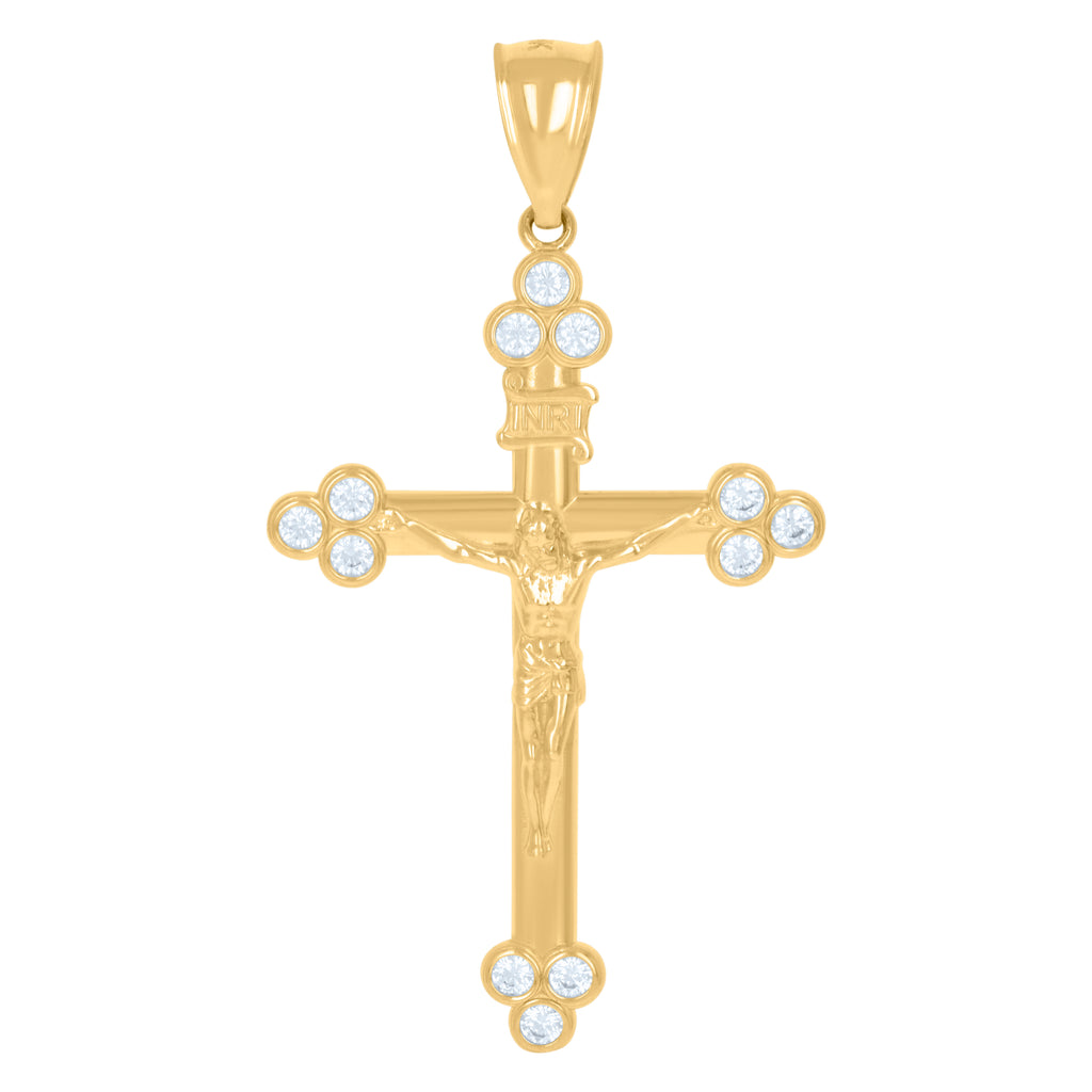 10K Yellow Gold Unisex Cubic-Zirconia Crucifix Cross Religious Charm Pendant