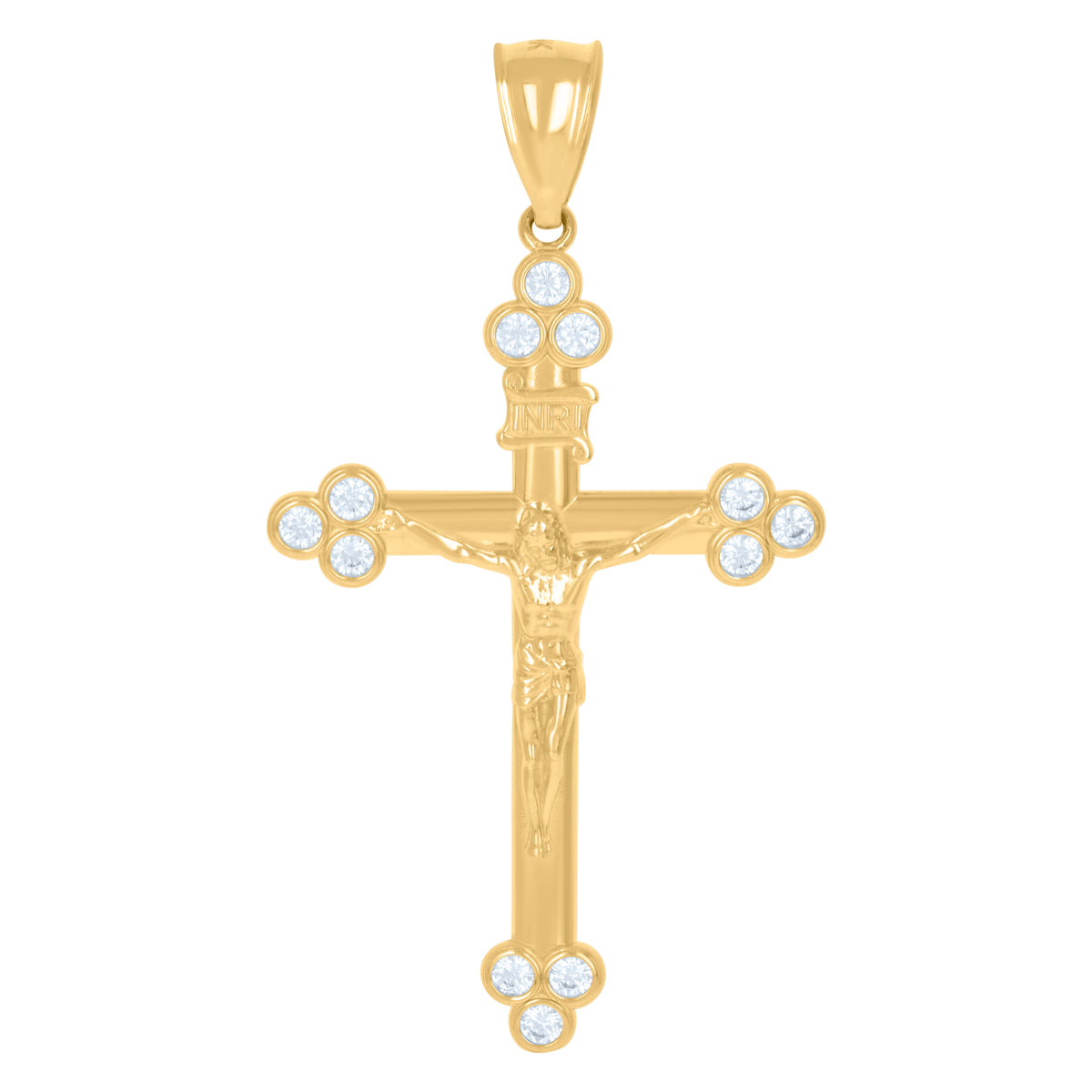 10K Yellow Gold Unisex Cubic-Zirconia Crucifix Cross Religious Charm Pendant