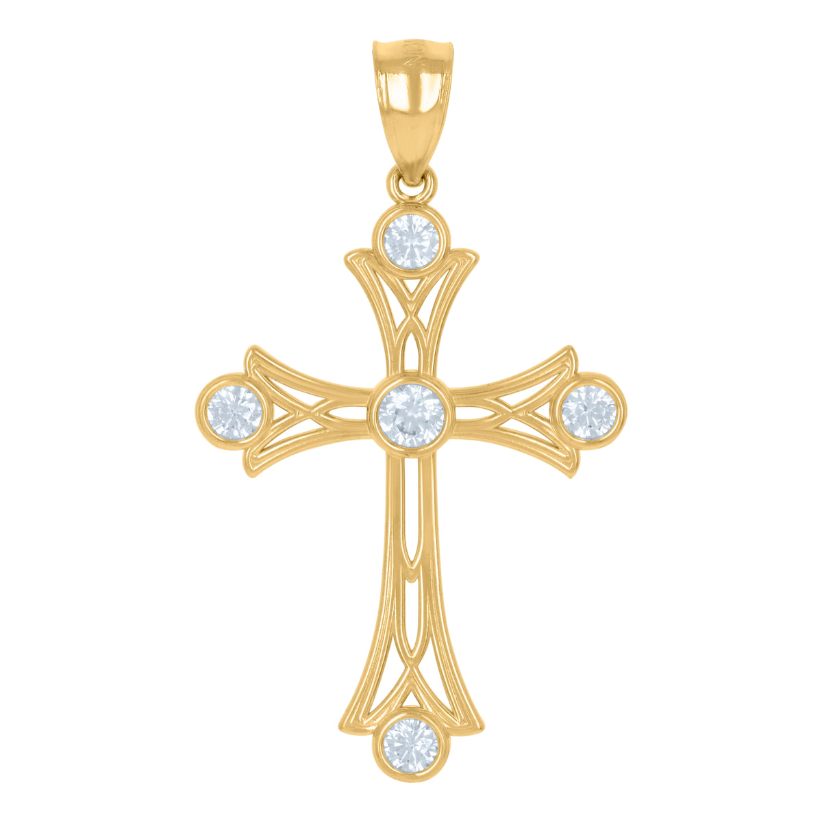 10K Yellow Gold Unisex Cubic-Zirconia Cross Religious Charm Pendant