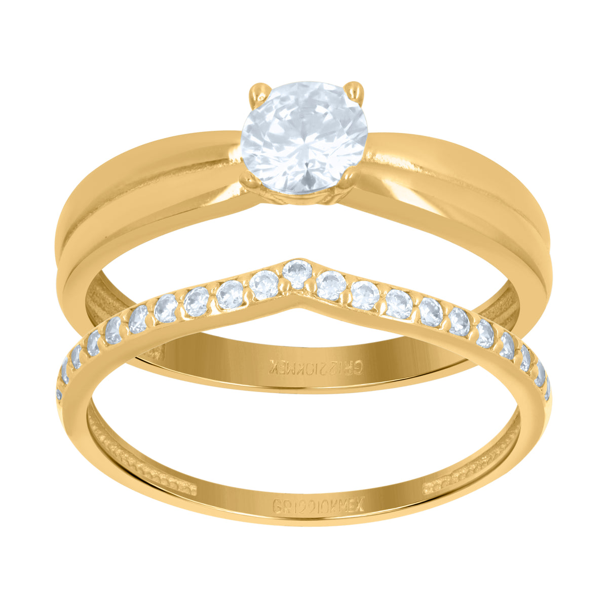 10K Yellow Gold Womens Cubic-Zirconia Duo Bridal Ring Set