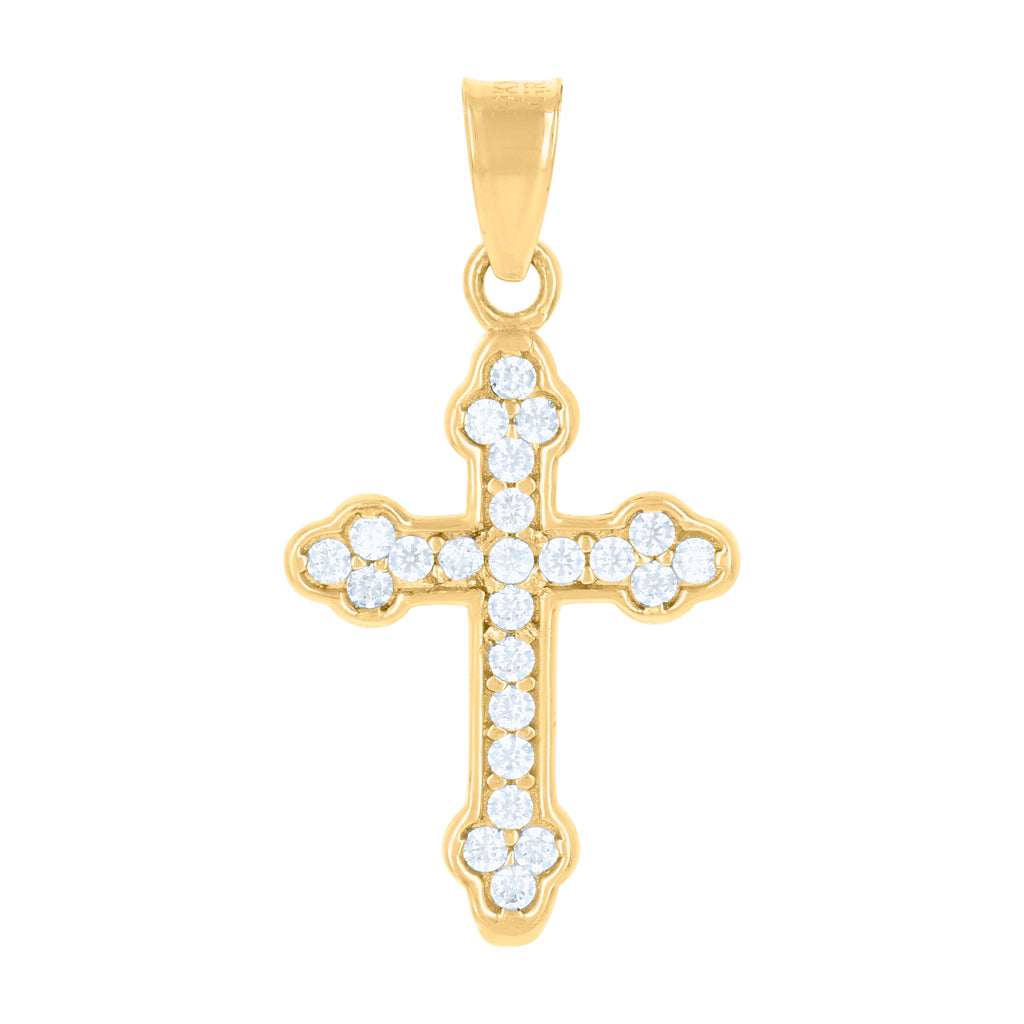 10K Yellow Gold Womens Cubic-Zirconia Cross Religious Charm Pendant