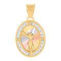 10K Tri-Color Gold Womens Cubic-Zirconia Crucifix Jesus Religious Charm Pendant