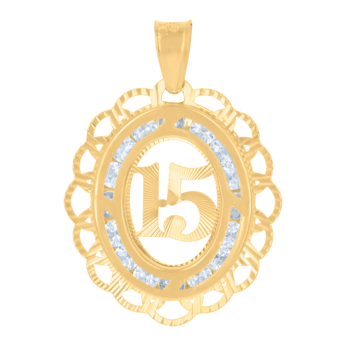 10K Yellow Gold Womens Cubic-Zirconia 15 Quinceanera Charm Pendant