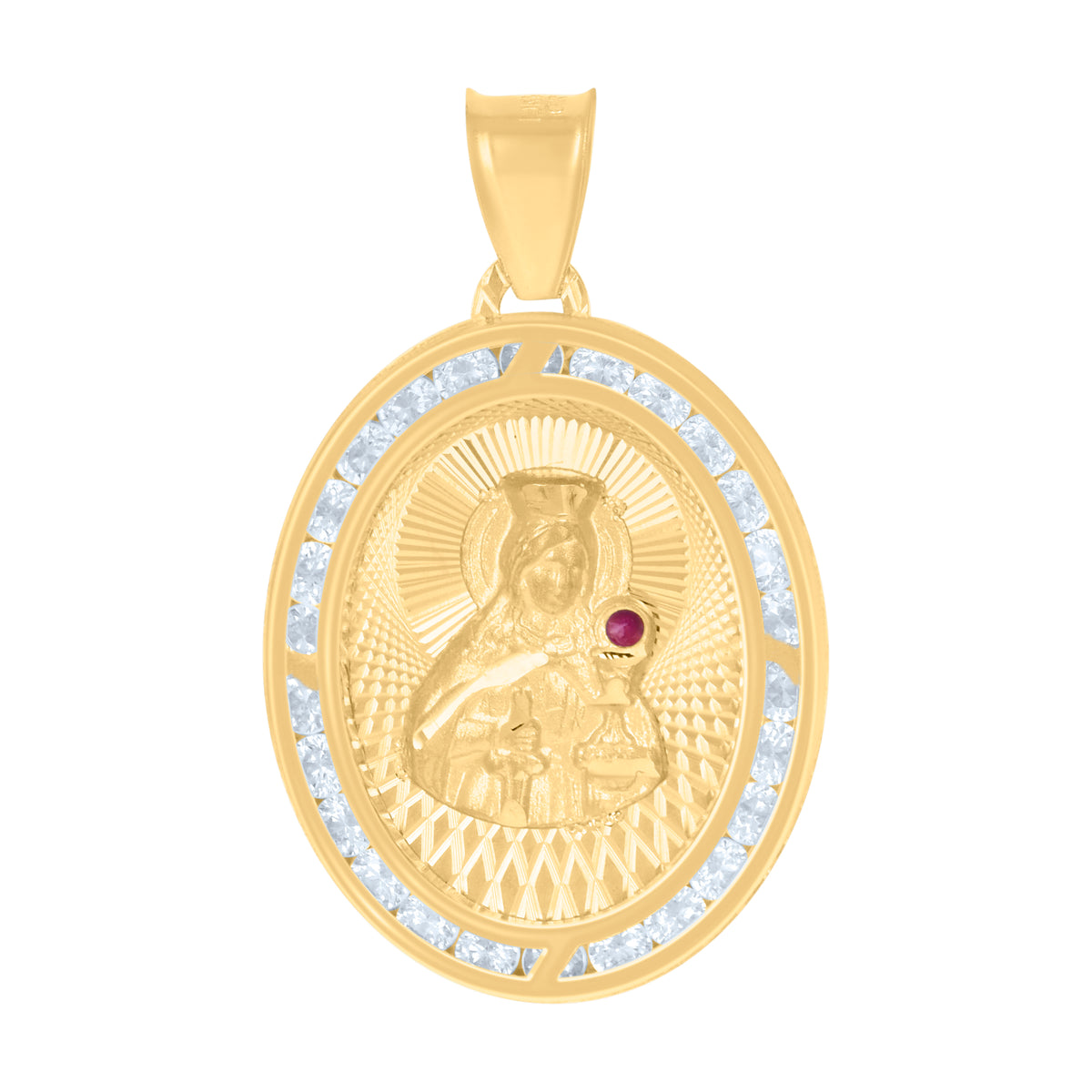 10K Yellow Gold Womens Red White Cubic-Zirconia St. Barbara Religious Charm Pendant