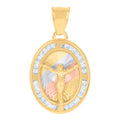 10K Tri-Color Gold Womens Cubic-Zirconia Crucifix Jesus Religious Charm Pendant