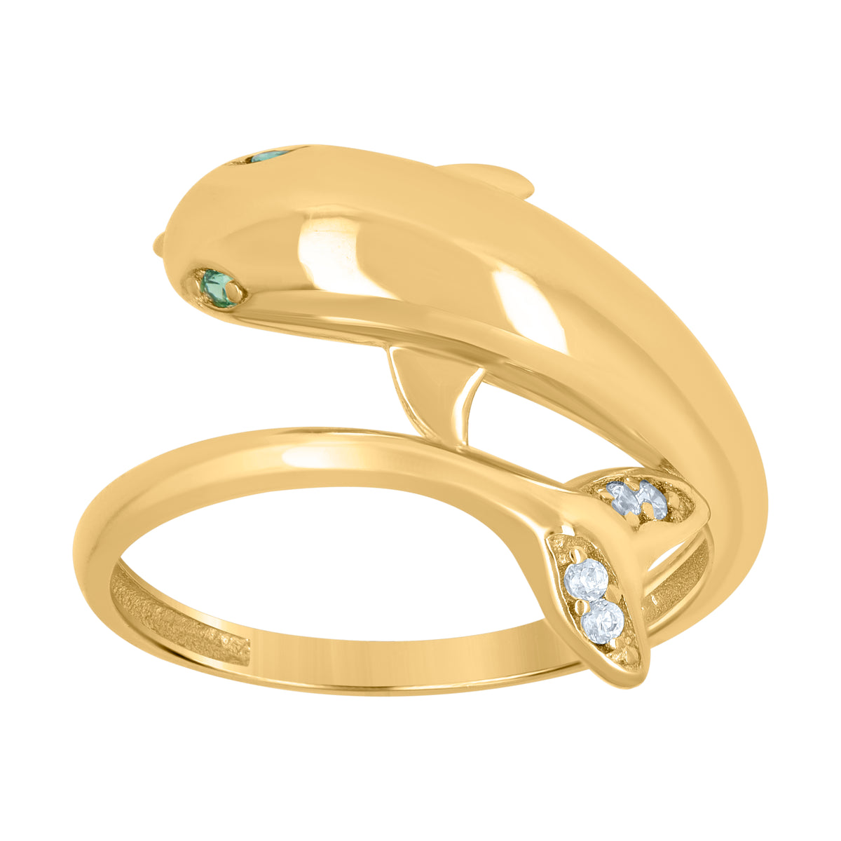 10K Yellow Gold Womens Green White Cubic-Zirconia Dolphin Fashion Ring