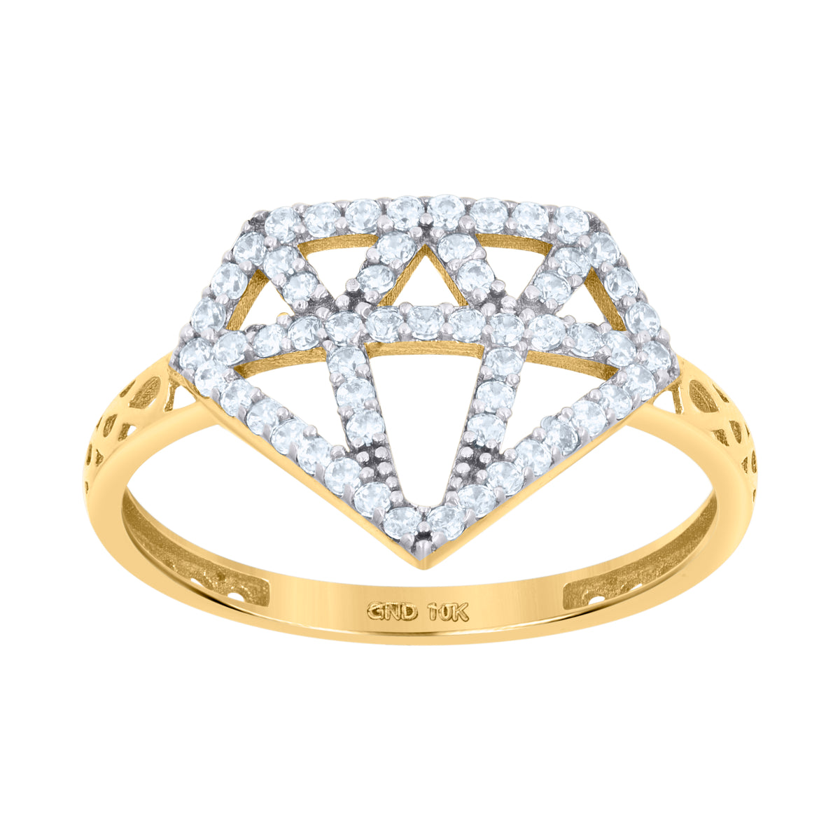 10K Two-tone Gold Womens Cubic-Zirconia Diamond Shape Fashion Ring