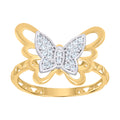 10K Two-tone Gold Womens Cubic-Zirconia Butterfly Fashion Ring
