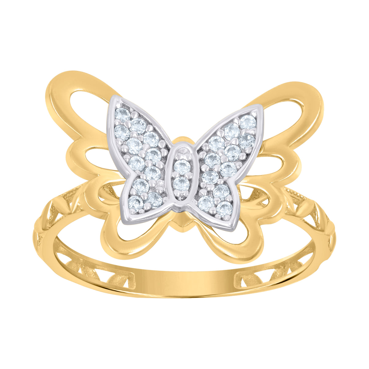 10K Two-tone Gold Womens Cubic-Zirconia Butterfly Fashion Ring